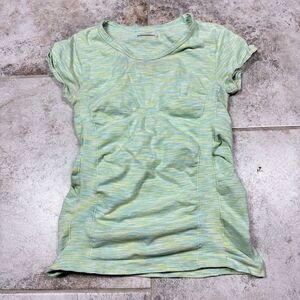 ATHLETA Shirt Women's Small Fast Track Ruched Green Stretch Gym Running